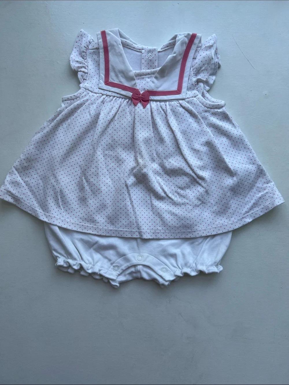 Janie and Jack White Baby Sailor Romper with Pink Trim